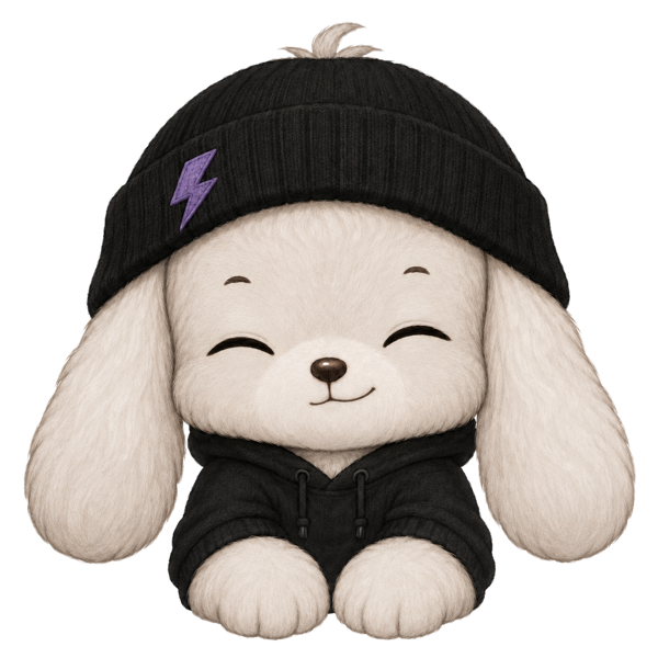 Bro Mochi, the same puppy in a beanie and hoodie