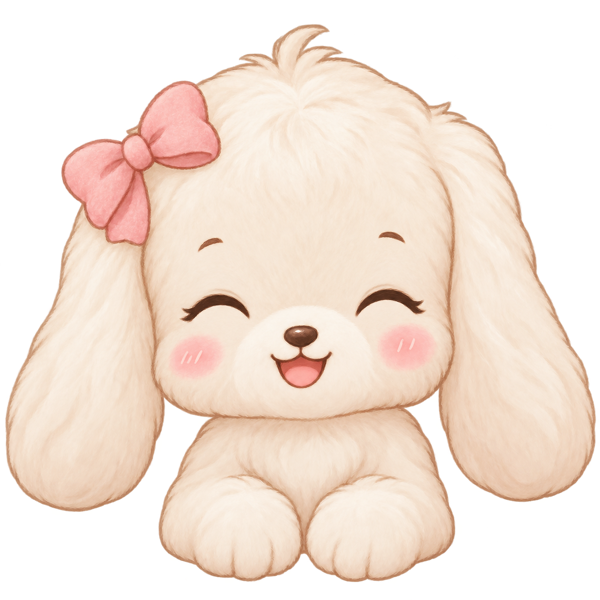 Cosy Mochi, a floppy-eared puppy with a bow